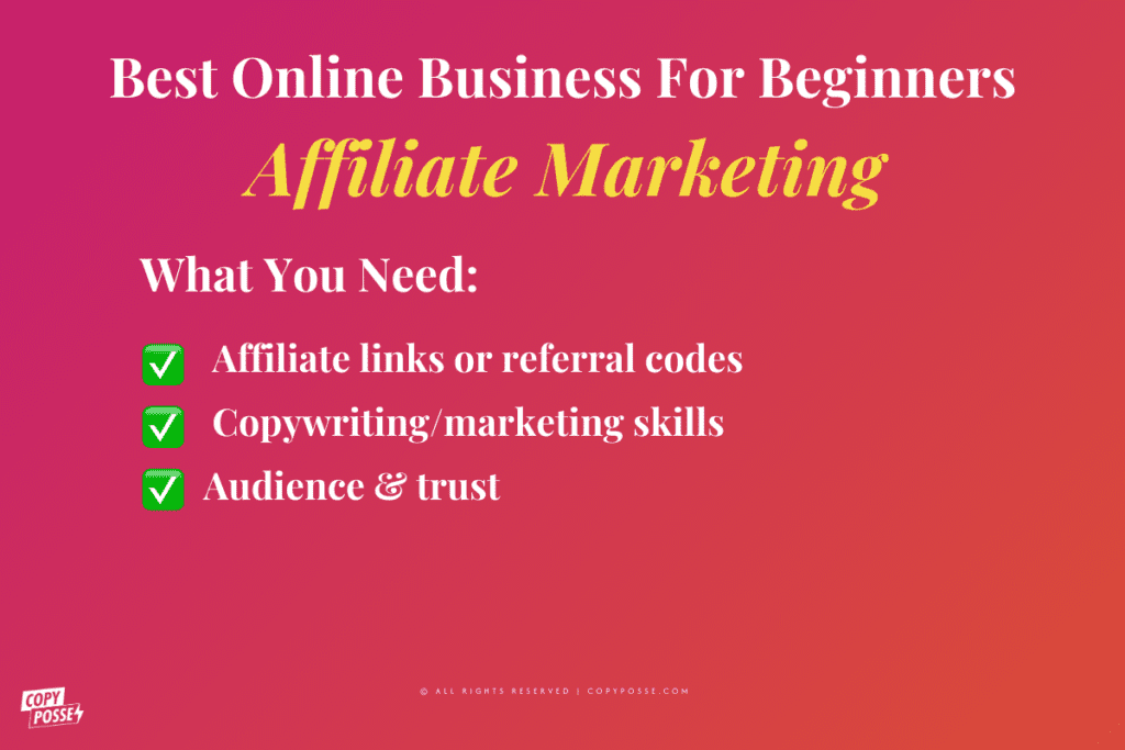 affiliate marketing side hustle what you need graphic