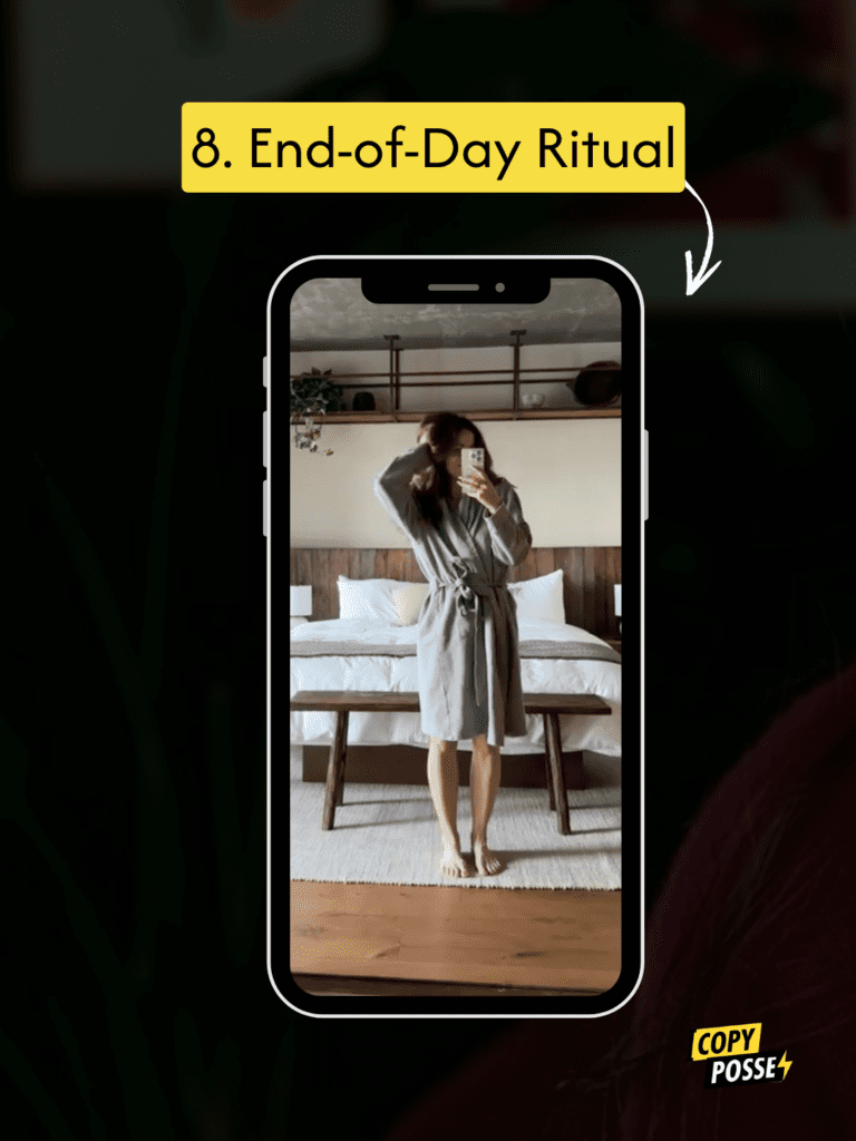 content ideas for instagram reels graphic with woman in bathrobe