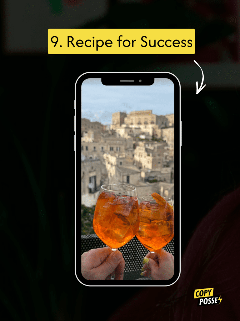 instagram reel ideas for business graphic with woman holding drink