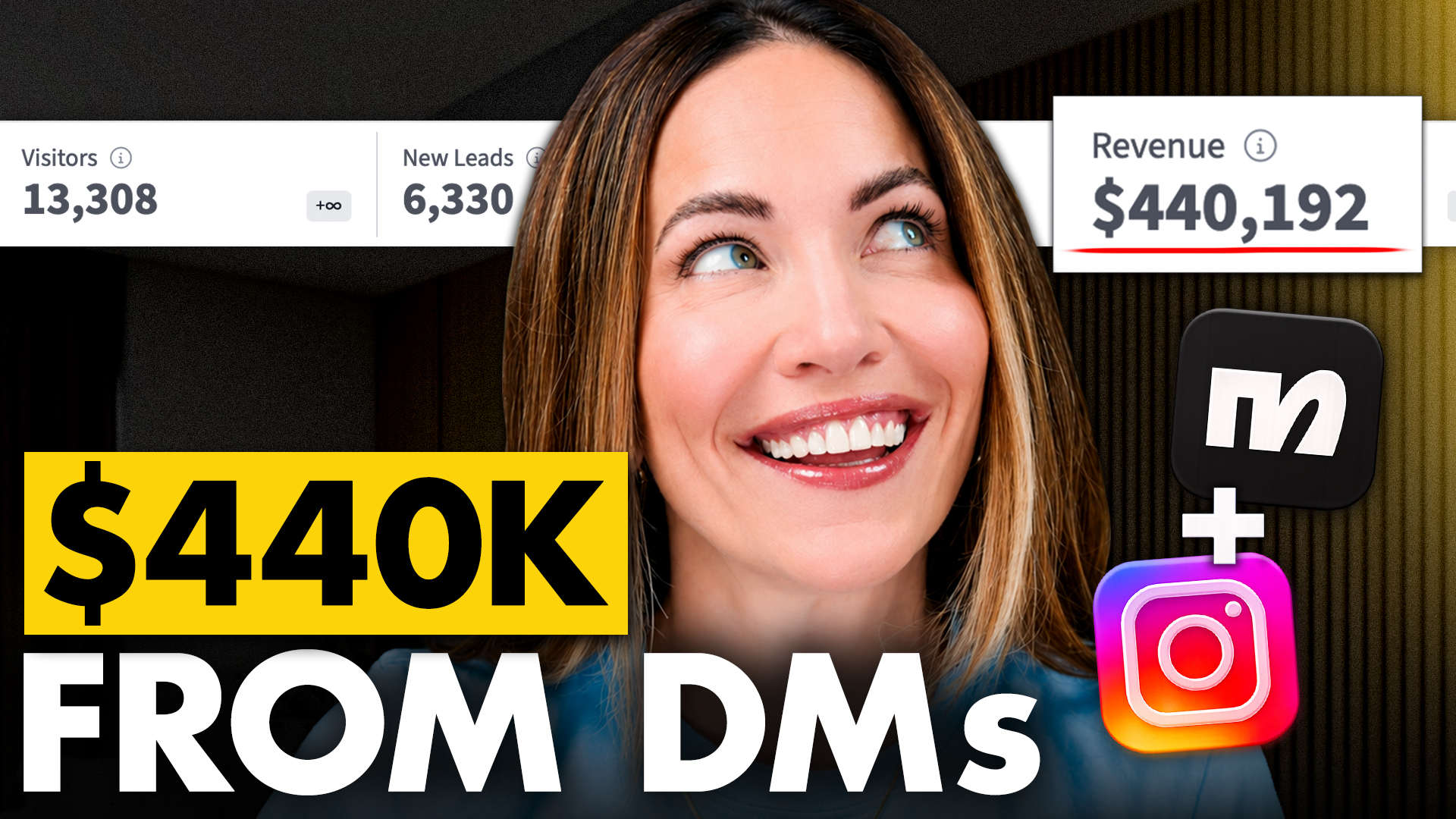 instagram dm strategy blog post cover with woman looking up to left